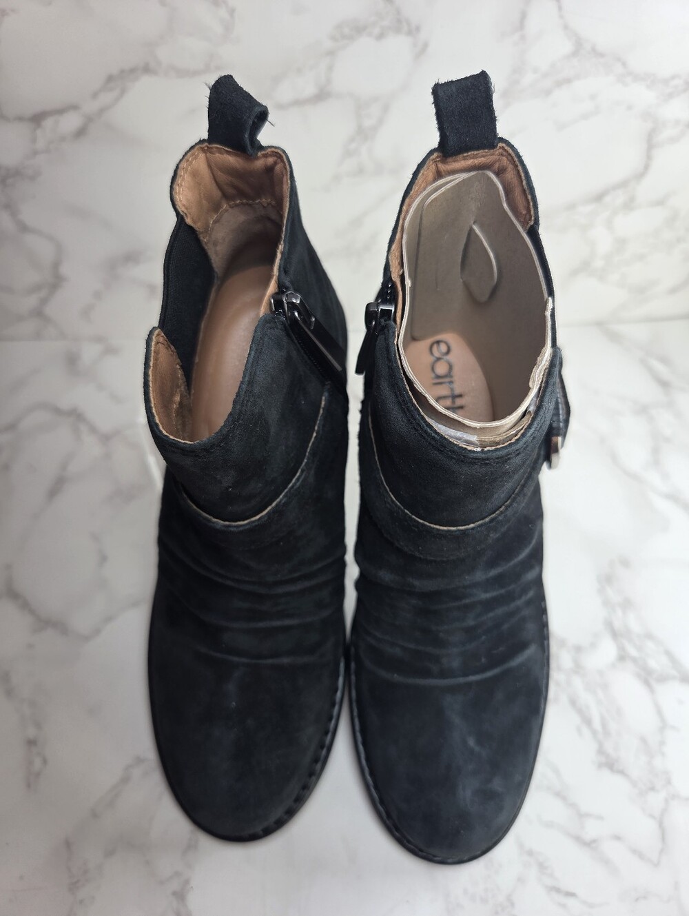 Black Suede Ankle Boots with Side Buckle(B44) - Picture 3 of 9